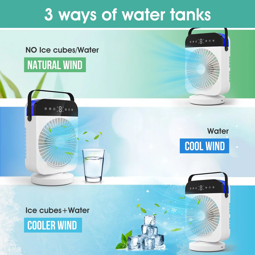 Small Camping Office Desktop Light Evaporative Portable Cooling With Led With Personal 4 For Speeds,Oscillation/Humidifier/Timing Fan Air Conditioner,Mini Function, Room Cooler Air